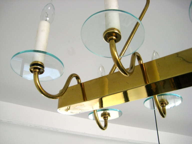 Solid Brass and Glass Elongated Ceiling Fixture For Sale 1