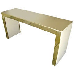 An Italian faux ostrich and nickel Parsons console table c.1970's