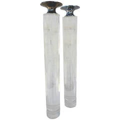Pair of Tall Lucite Candleholders Attributed to Karl Springer  C. 1970's