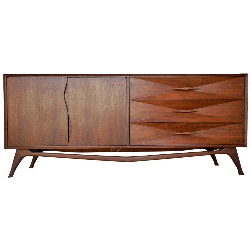 Superb 1950's Walnut Diamond Fronted Cabinet by Albert Parvin