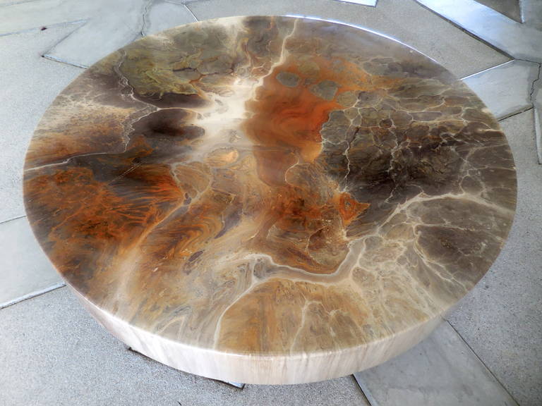 Enamel Lacquered Floating Coffee Table on Recessed Chrome Base, circa 1970s