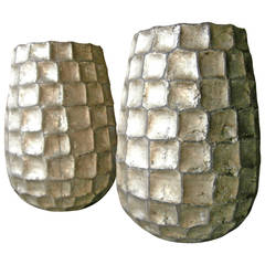 Pair of Honeycomb Textured and Silvered Over-scale Studio Pottery Vessels