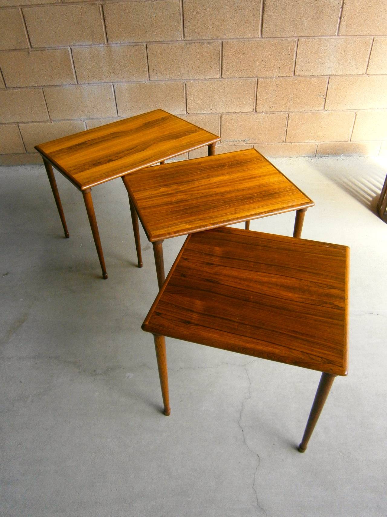 Scandinavian Modern Trio of Norwegian Rosewood Stacking Tables Made by Brode Blindheim  C.1960s For Sale