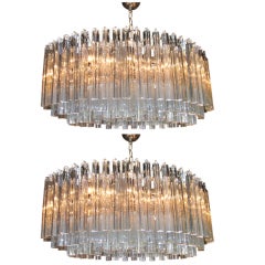 Pair of Large Murano Glass Oval Chandeliers by Venini