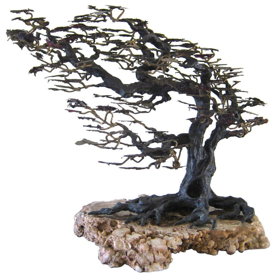 A Naturalistically Sculpted Bronze Bonzai Tree