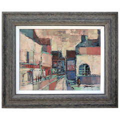 "Hotel, Cafe, Vins" an Atmospheric "School of Paris" Painting, circa 1960s