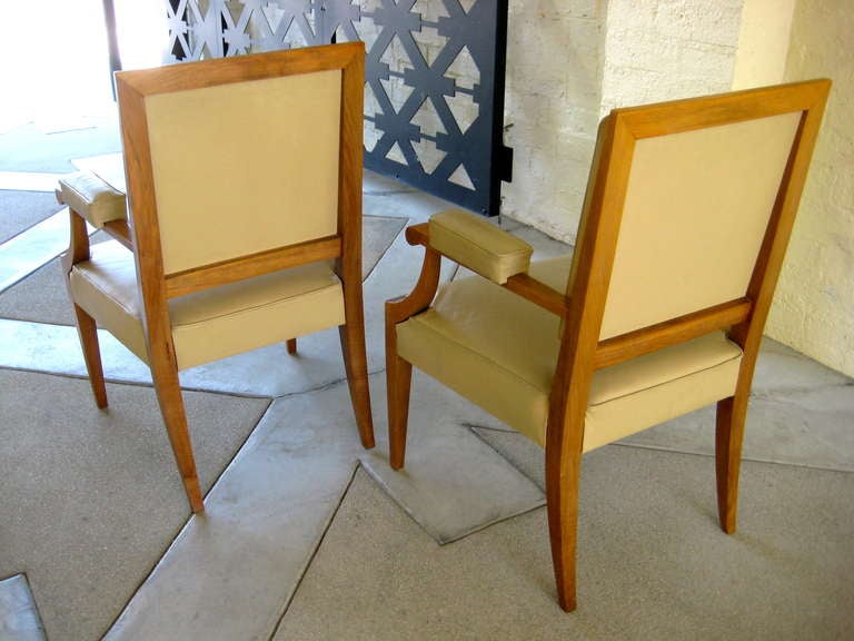 Pair of Sycamore and Leather Armchairs in the Style of Andre Arbus In Excellent Condition In Palm Springs, CA