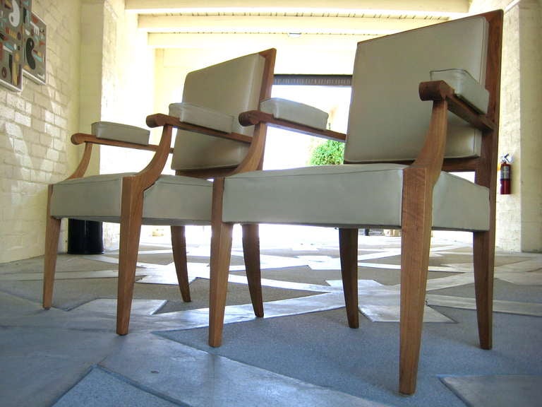 Pair of Sycamore and Leather Armchairs in the Style of Andre Arbus 1