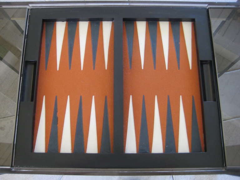 American A Vintage Backgammon Table In Smoked Acrylic With Chrome Fittings. C. 1980.