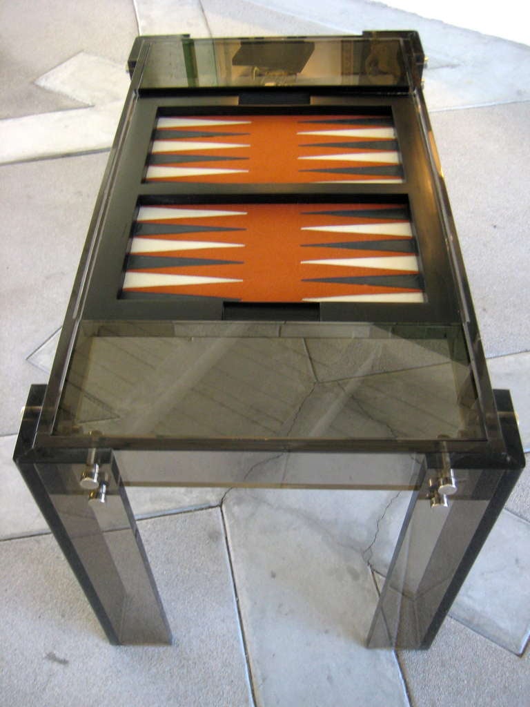 20th Century A Vintage Backgammon Table In Smoked Acrylic With Chrome Fittings. C. 1980.