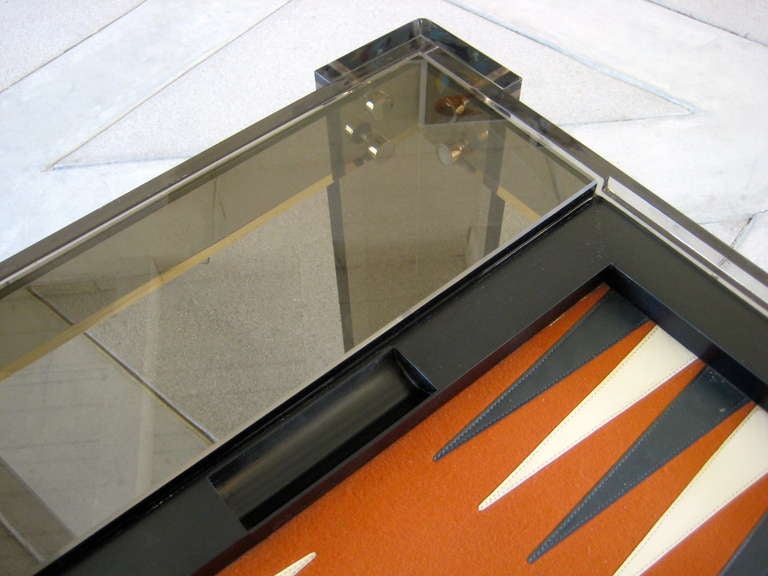 Smoked Glass A Vintage Backgammon Table In Smoked Acrylic With Chrome Fittings. C. 1980.