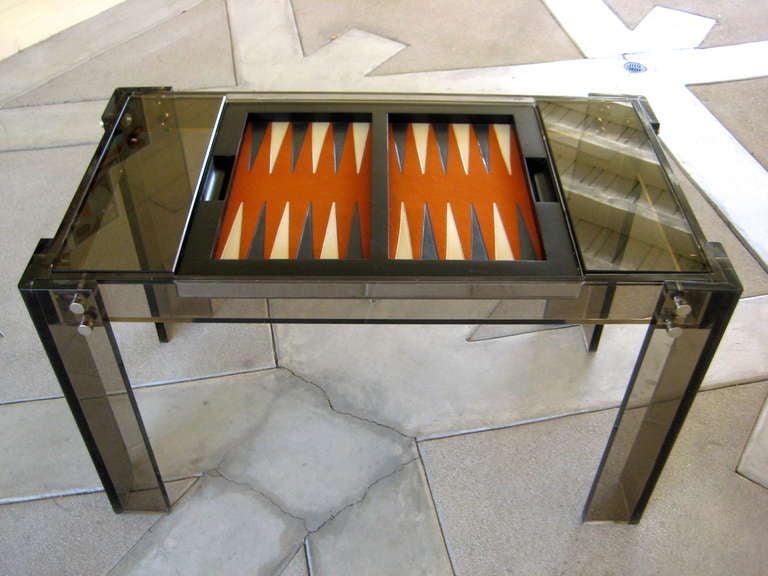 A Vintage Backgammon Table In Smoked Acrylic With Chrome Fittings. C. 1980. 1