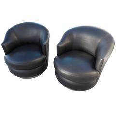 Pair of Leather Upholstered Club Chairs by Karl Springer, circa 1980