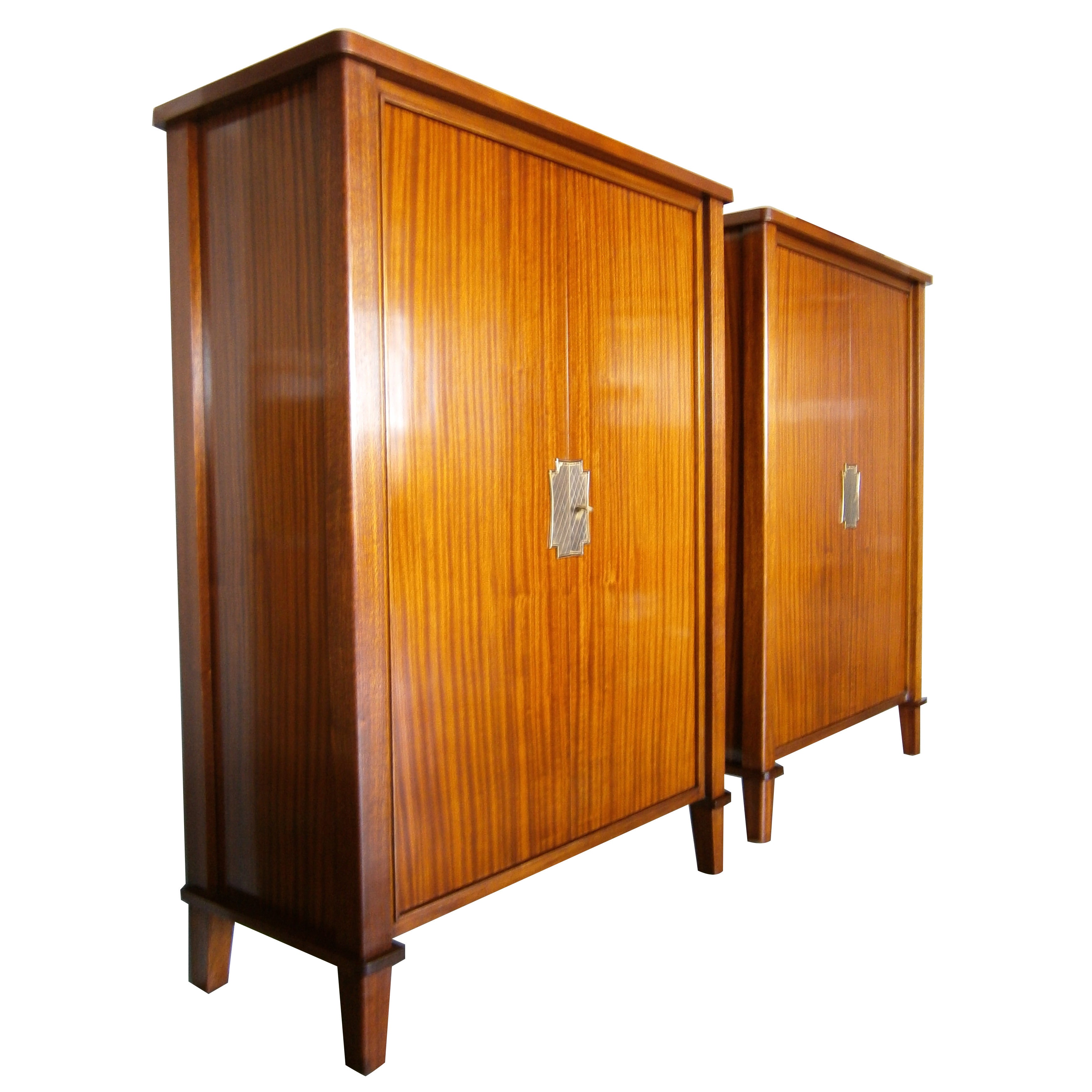 Pair of French Mahogany Cabinets with Metalwork Attributed to Gilbert Poillerat For Sale
