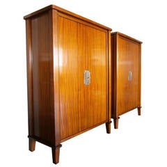 Pair of French Mahogany Cabinets with Metalwork Attributed to Gilbert Poillerat