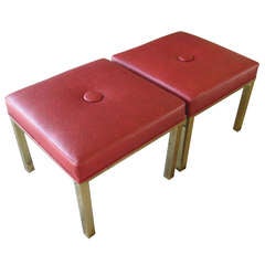A Pair of Vintage Square Parson Style Solid Brass Ottomans. C. 1960.