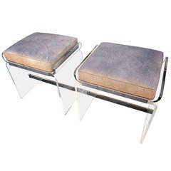 A Pair of Nickel Plated and Acrylic Benches  by Charles Hollis Jones C. 1976