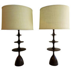 Pair of Polished Walnut "Metro Lamps" by Christopher Anthony Ltd