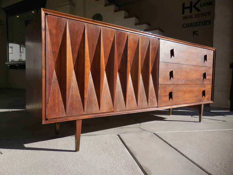 American Sculptural Walnut Credenza Designed by Albert Parvin, circa 1950s