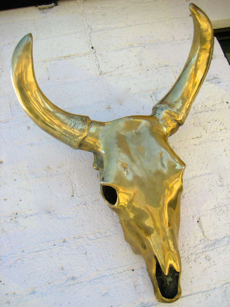 American A large scale solid polished brass sculptural cow skull c.1970's