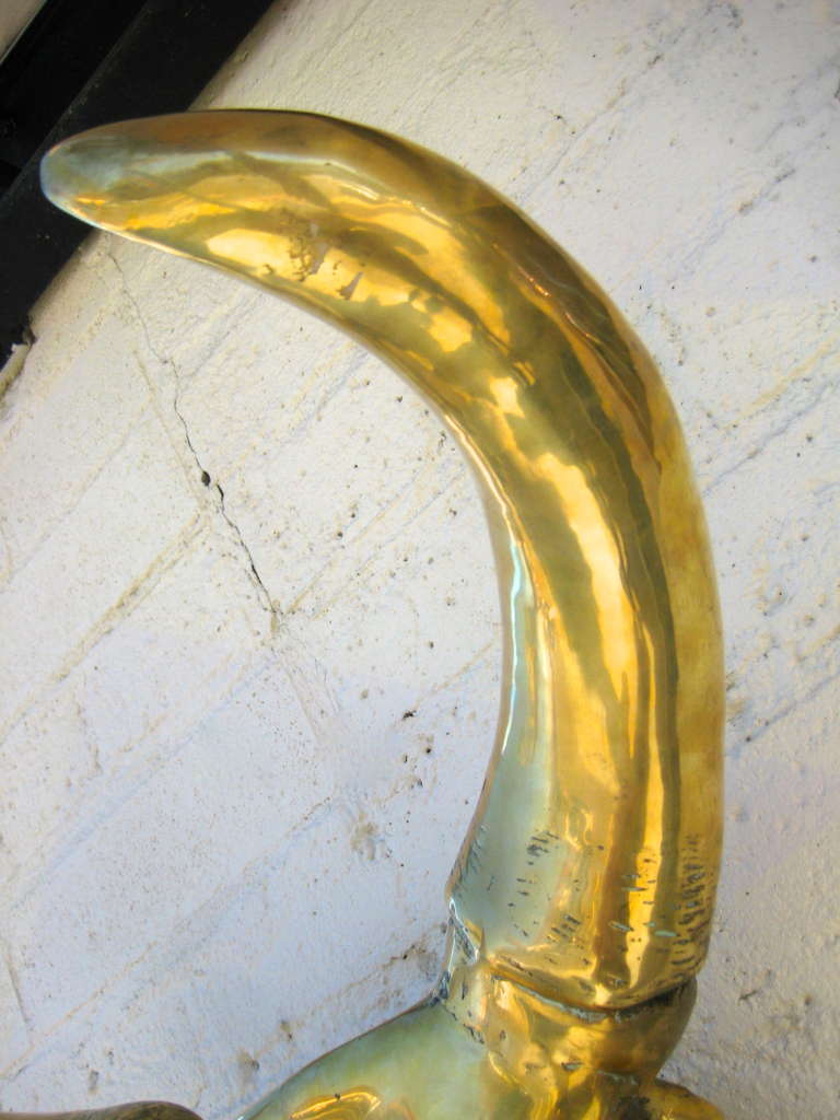 Brass A large scale solid polished brass sculptural cow skull c.1970's