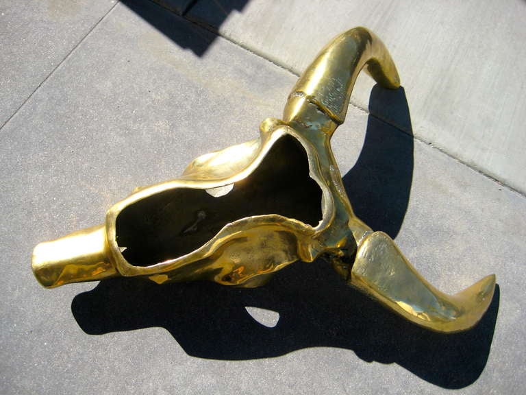 A large scale solid polished brass sculptural cow skull c.1970's 3
