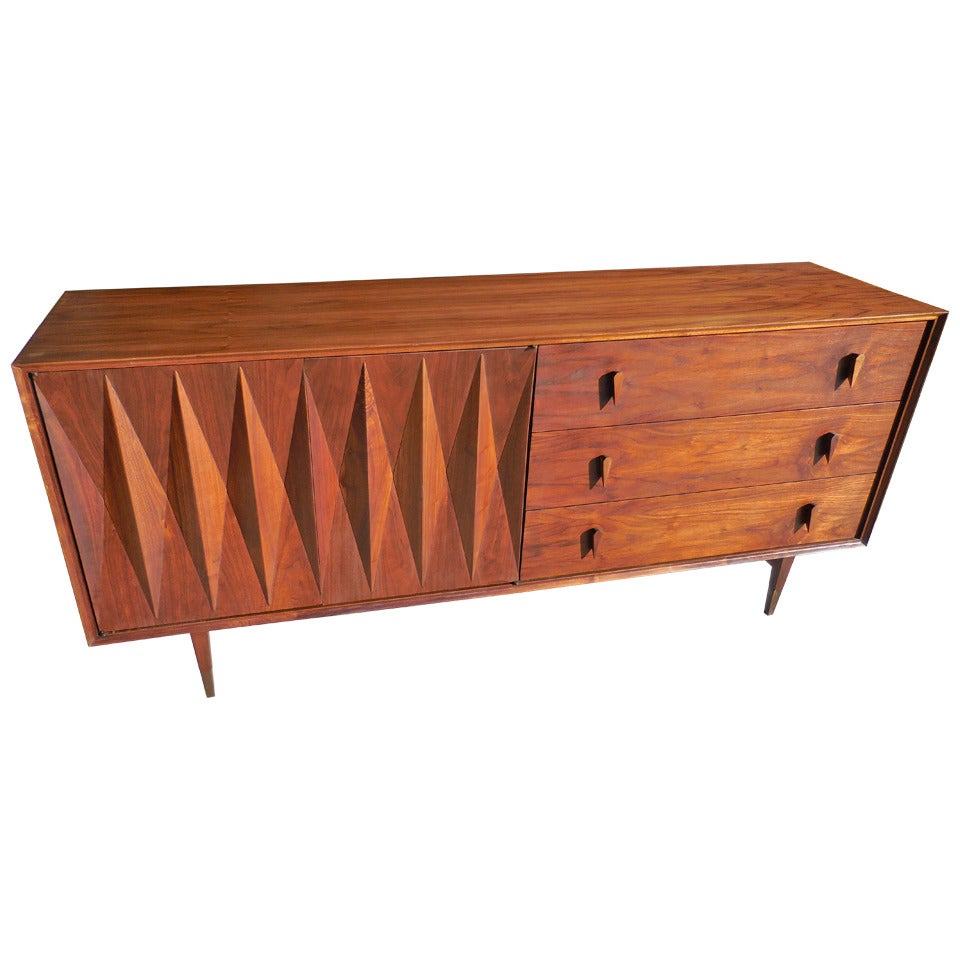 Sculptural Walnut Credenza Designed by Albert Parvin, circa 1950s