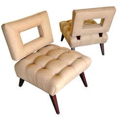 A Pair of Vintage 1950
s Deep Tufted Slipper Chairs Attributable to Billy Haines