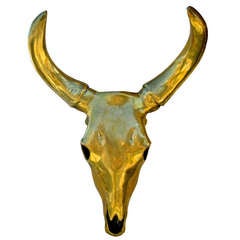 A large scale solid polished brass sculptural cow skull c.1970's