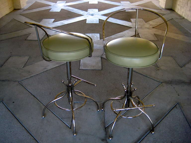 Mid-20th Century A pair of nickel plated steel bar stools manufactured by Hudson-Rissman C. 1965