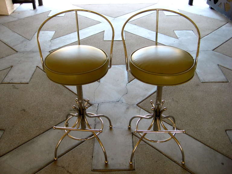 Leather A pair of nickel plated steel bar stools manufactured by Hudson-Rissman C. 1965