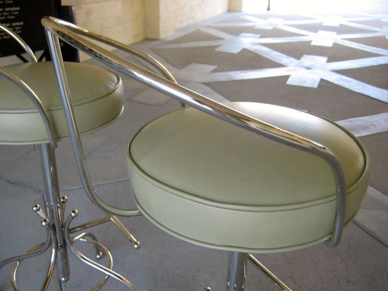 A pair of nickel plated steel bar stools manufactured by Hudson-Rissman C. 1965 2