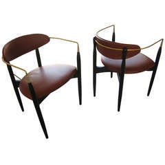 A Gamine Pair Of Arm Chairs By Dan Johnson For Selig C. 1960's