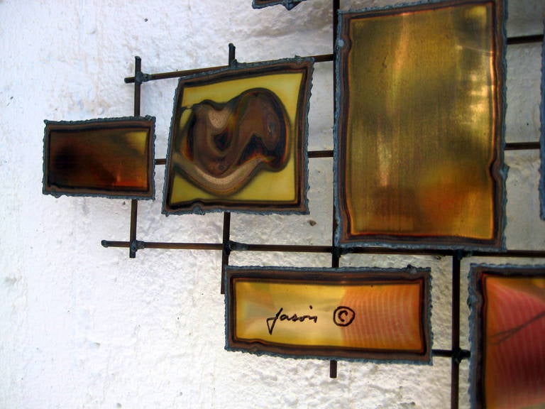 American A polished and burnished brass metal wall sculpture by 
