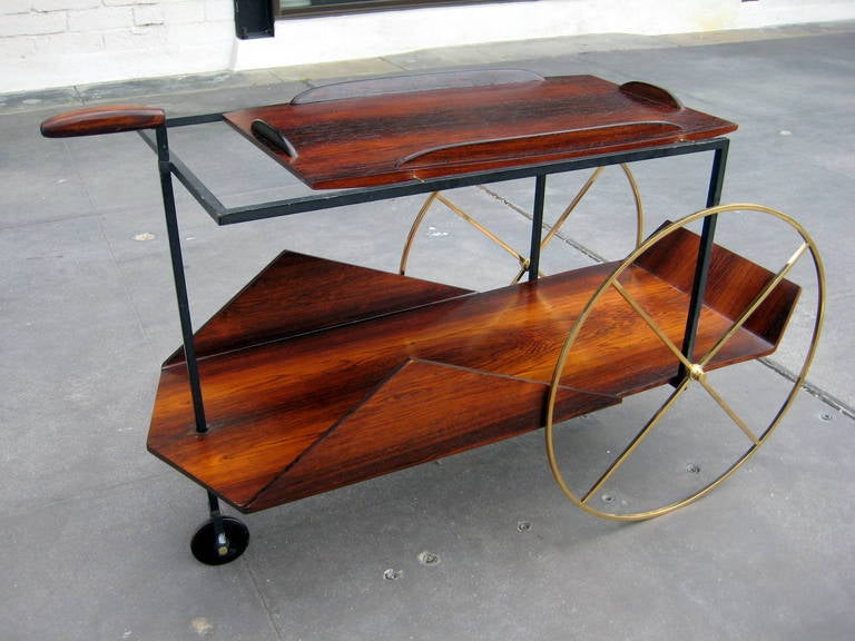 A Rare Brazilian Rosewood Bar Cart by Jorge Zalszupin C.1950 In Excellent Condition In Palm Springs, CA