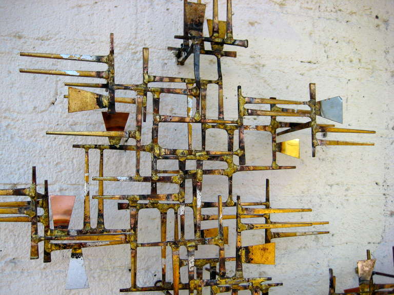 American Vibrant Gilded Steel Wall Sculpture by William Bowie C. 1960