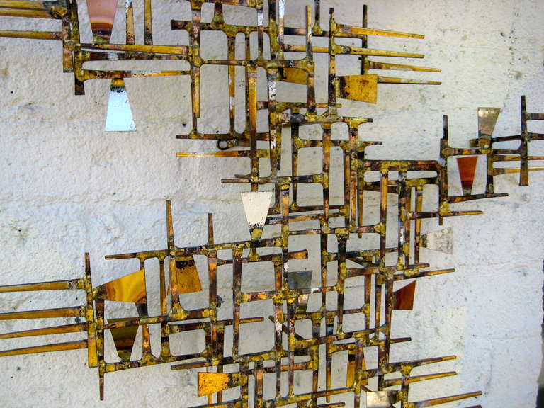 Vibrant Gilded Steel Wall Sculpture by William Bowie C. 1960 In Excellent Condition In Palm Springs, CA