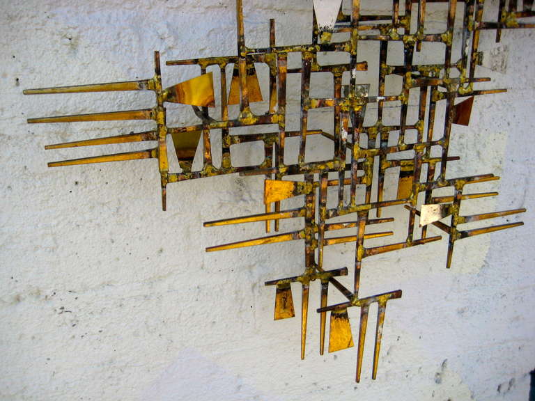 Mid-20th Century Vibrant Gilded Steel Wall Sculpture by William Bowie C. 1960