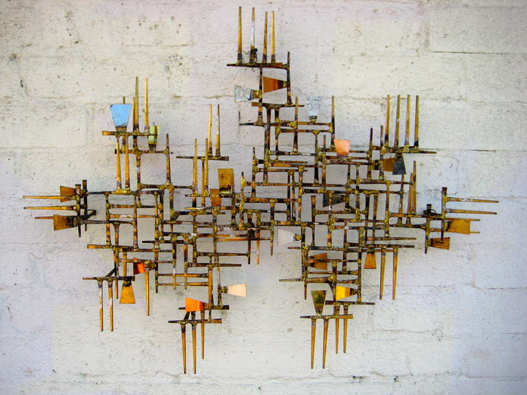 Vibrant Gilded Steel Wall Sculpture by William Bowie C. 1960 3