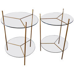 Pair of French Style Two-Tier Brass and Acrylic Occasional Tables