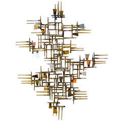Vibrant Gilded Steel Wall Sculpture by William Bowie C. 1960