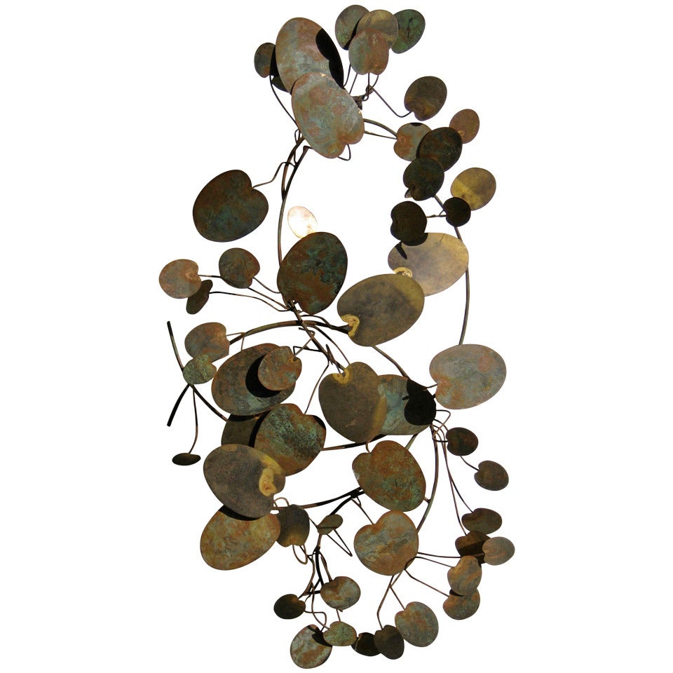 A Beautifully Patinated Water Lily Wall Sculpture By C. Jere C.1960
s