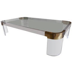 Lucite and Brass "Waterfall" Cocktail Table by Charles Hollis Jones, circa 1965
