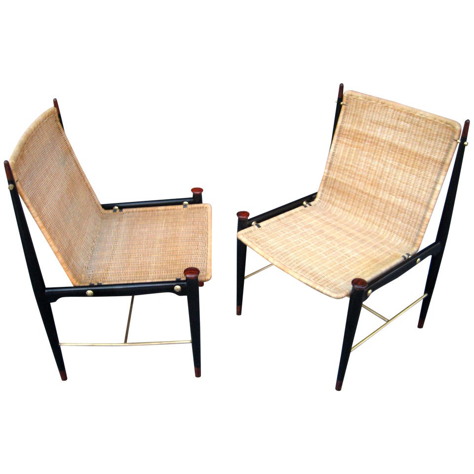 A rare pair of Mexican Mid Century chairs designed by Frank Kyle.  C. 1960
s