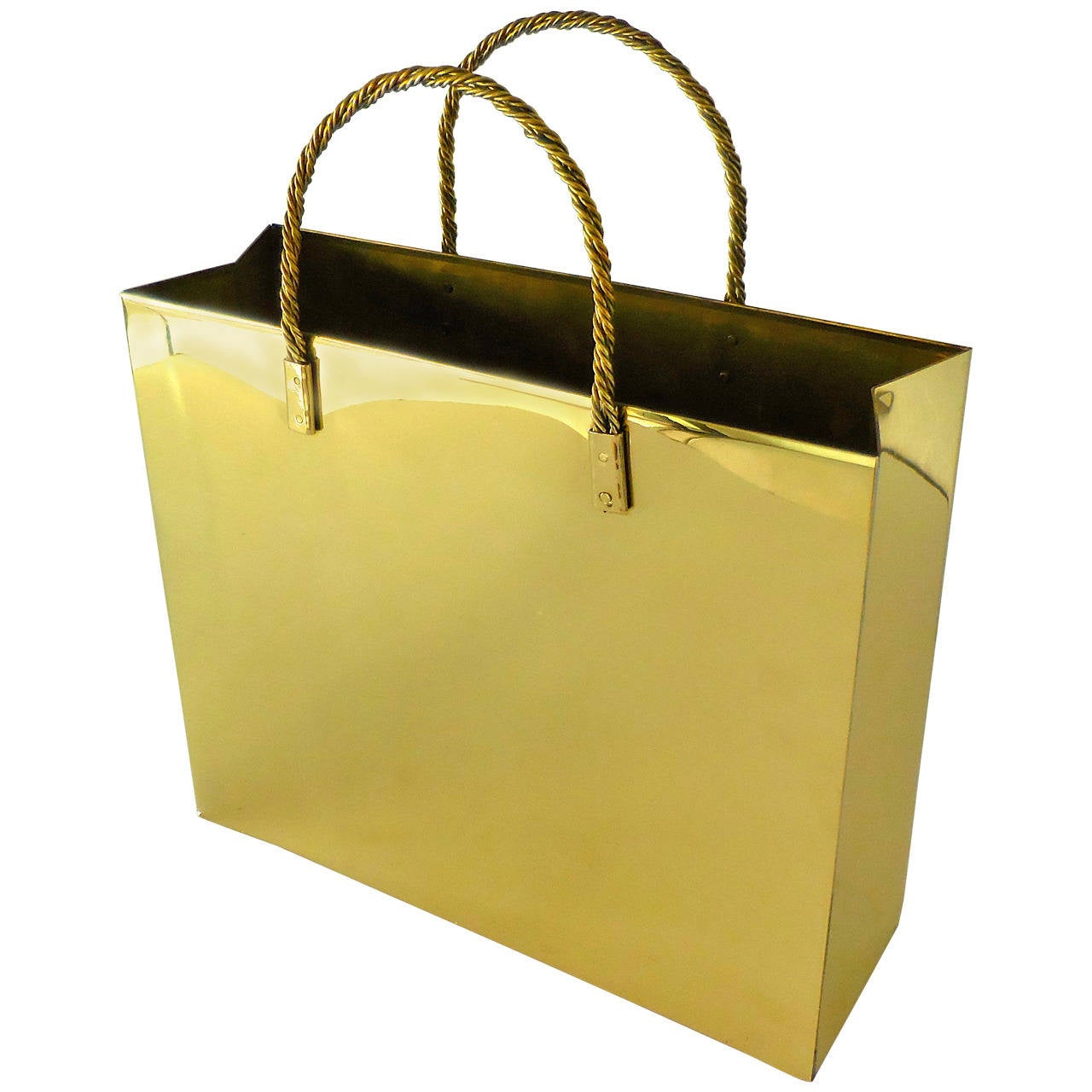 Solid Brass Tote Bag Magazine Holder, circa 1980 at 1stDibs