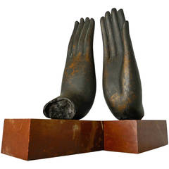 Pair of Asian Inspired Metal and Marble Bookends, circa 1974