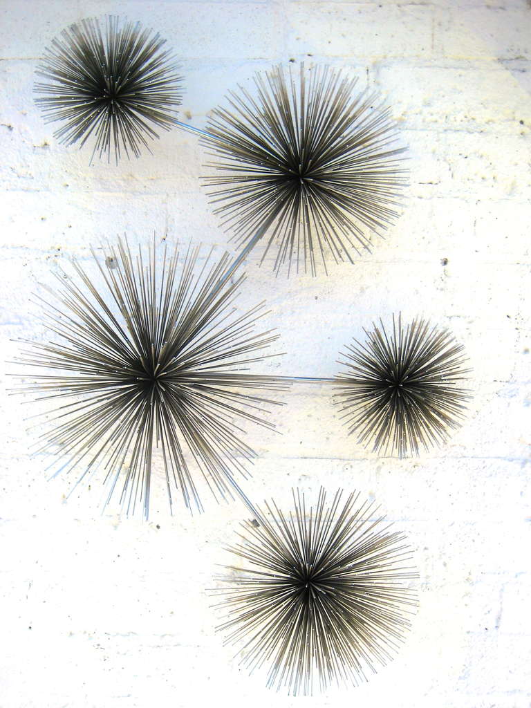 Mid-Century Modern A Chrome Pom Pom/sea Urchin Wall Sculpture By Curtis Jere C. 1970's