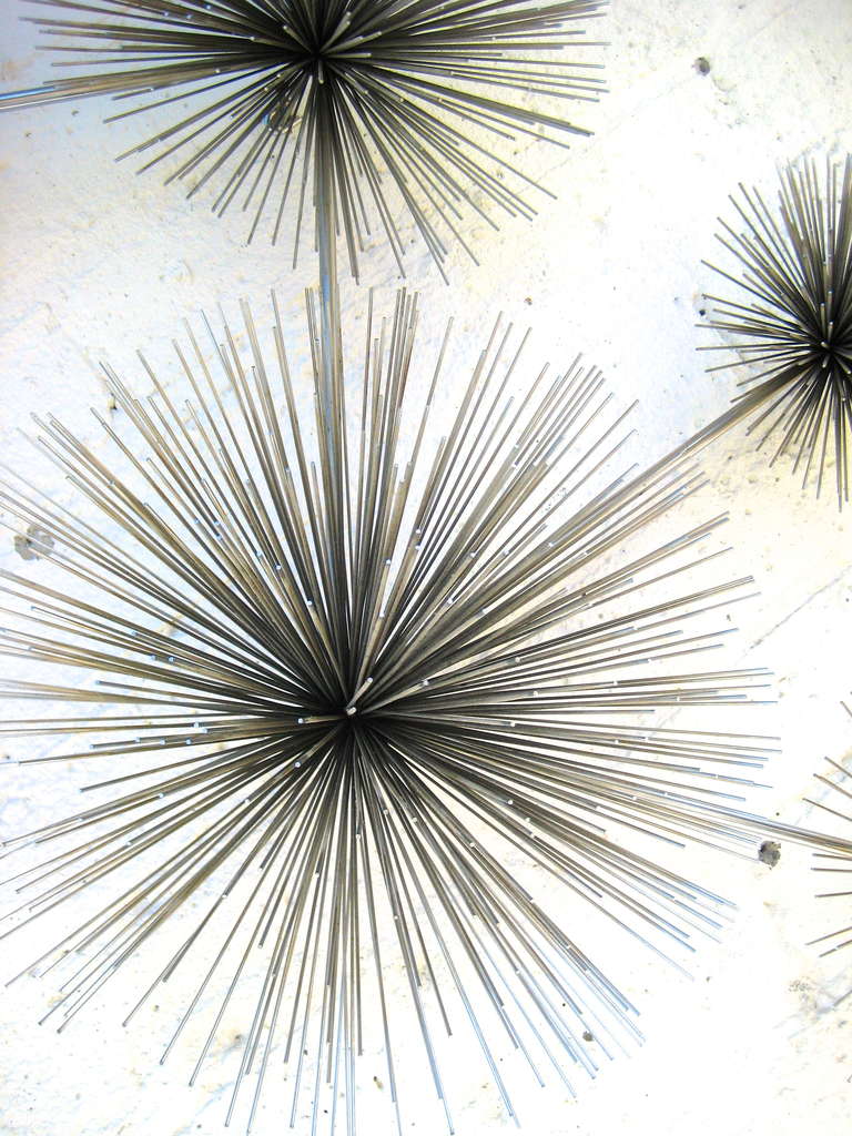 American A Chrome Pom Pom/sea Urchin Wall Sculpture By Curtis Jere C. 1970's