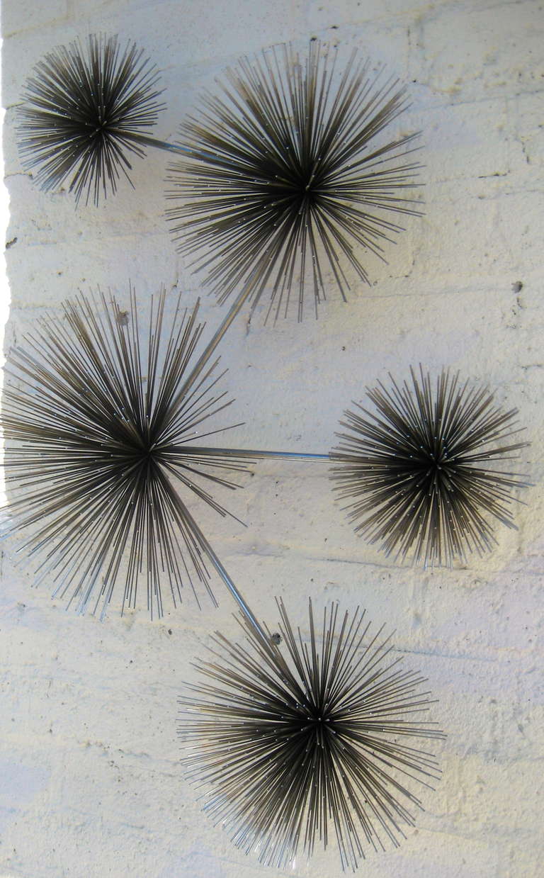 Late 20th Century A Chrome Pom Pom/sea Urchin Wall Sculpture By Curtis Jere C. 1970's