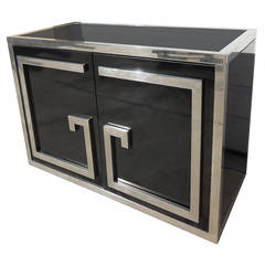 Two-Door Black Laminate and Nickel Bar Cabinet Attributed to Maison Jansen